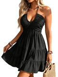 SOLY HUX Women's Summer Mini Dress Halter Backless Flowy Cami Sundress