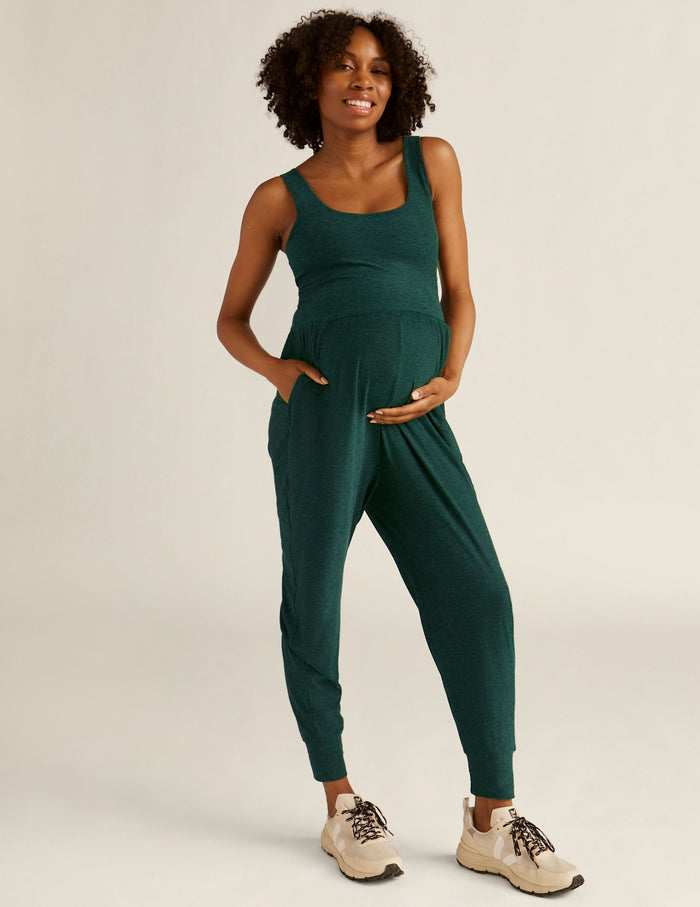 green maternity jumpsuit.
