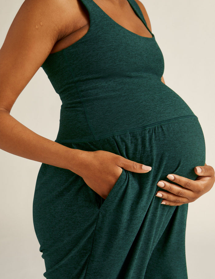 green maternity jumpsuit.
