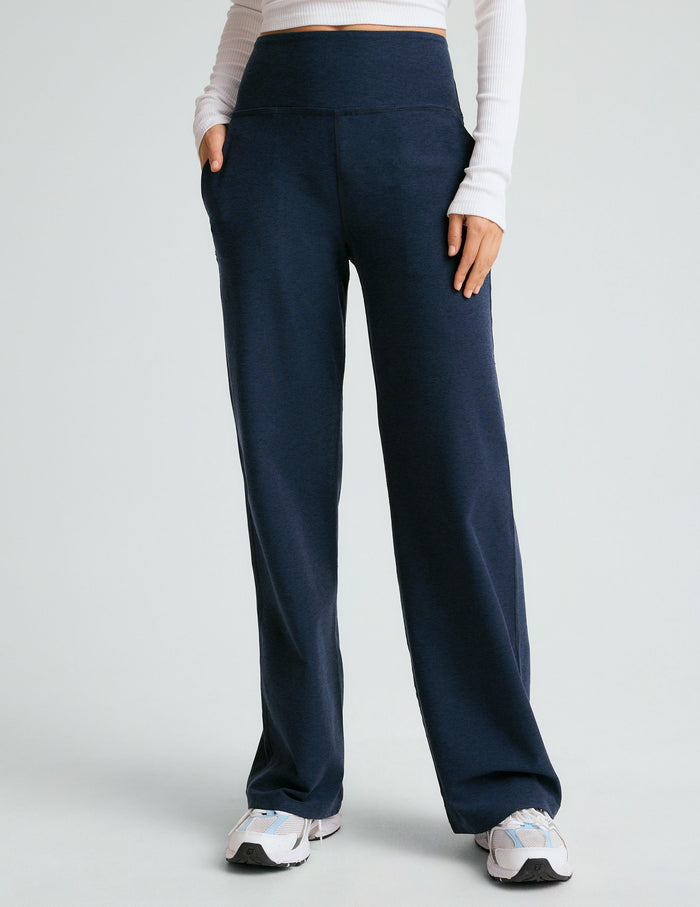 Spacedye Laid Back Wide Leg Pant in navy marled fabric with a high waistband, side pockets, and a relaxed, wide-leg fit.