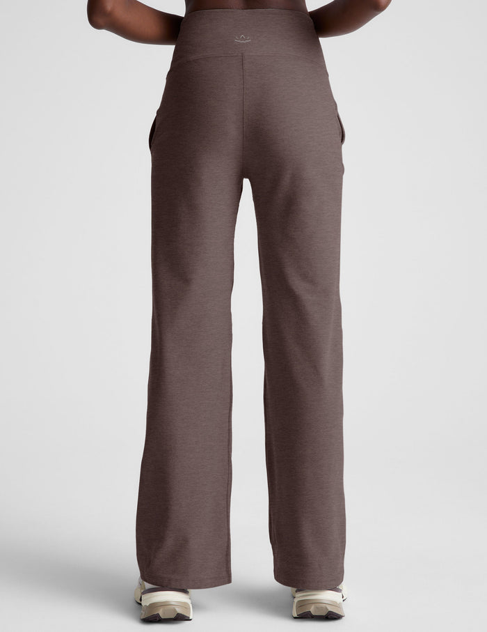 Back view of brown Spacedye Laid Back Wide Leg Pant featuring a high waistband and relaxed wide-leg fit.