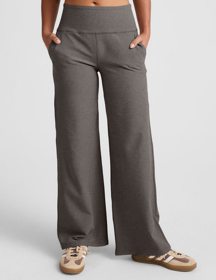Gray marled Spacedye Laid Back Wide Leg Pant with a high waistband and side pockets in a relaxed, wide-leg fit.