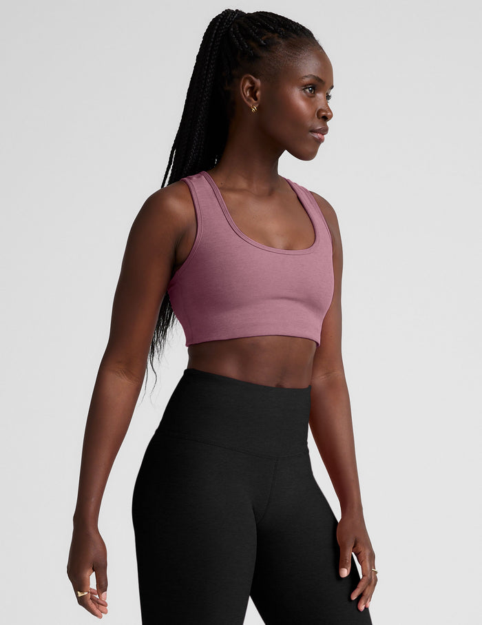 pink long line racerback bra.