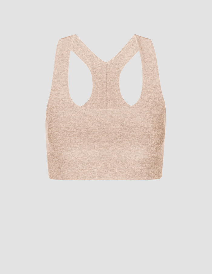 brown long line racerback bra.