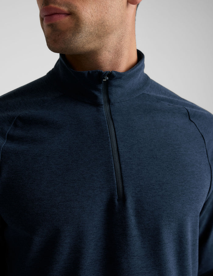 blue men's quarter zip pullover.
