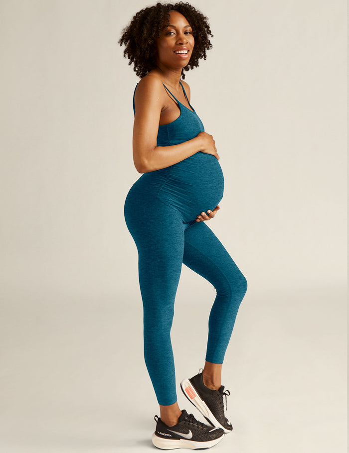 blue maternity jumpsuit.
