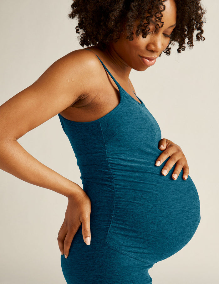blue maternity jumpsuit.