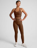 brown high-waisted long length leggings.