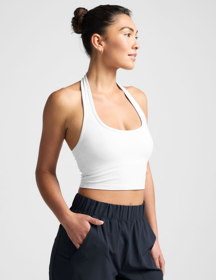 white halter crop top