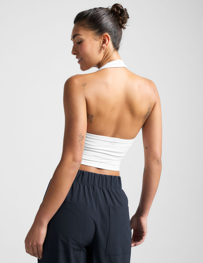 white halter crop top