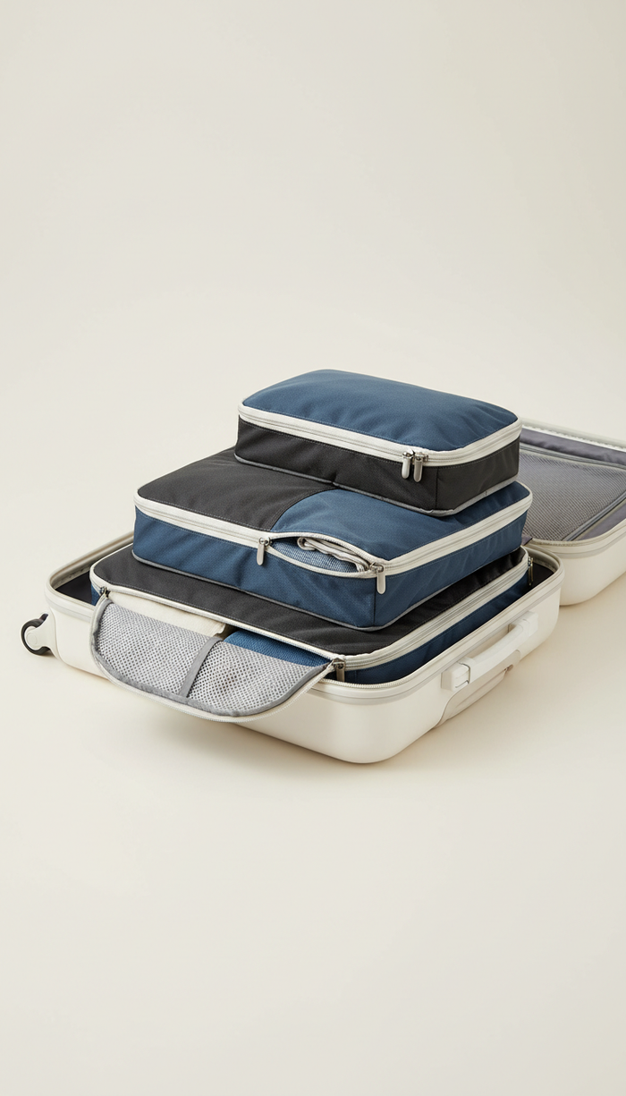 Set of three stackable packing cubes