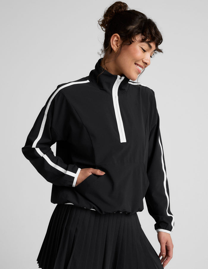 black and white half zip jacket