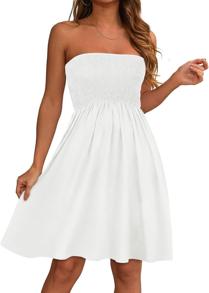Summer Dresses for Women Strapless Casual Beach CoverUps Tube Top Sundress