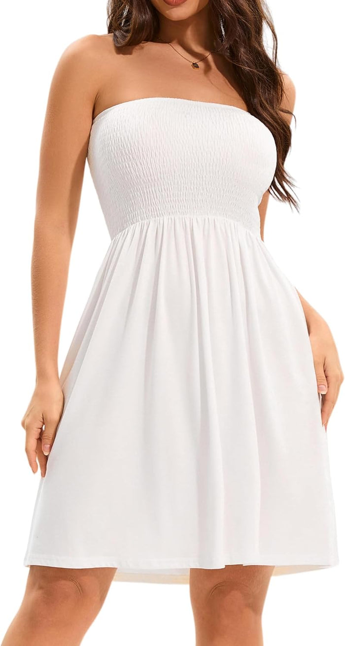 Summer Dresses for Women Strapless Casual Beach CoverUps Tube Top Sundress