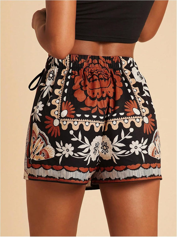 SweatyRocks Women's Boho Mini Skirts Floral Shorts Tie Side Wrap Skorts