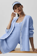 Tennis Club Sweater Knit Cardigan - Light Provence Blue/White