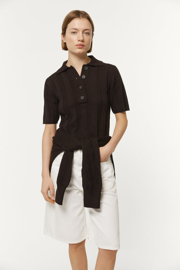The Organic Cotton Flat Rib Tricot Polo brown