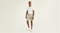 View of model wearing Porcelain Khaki Ultimate 9.5" Shorts (Big and Tall).