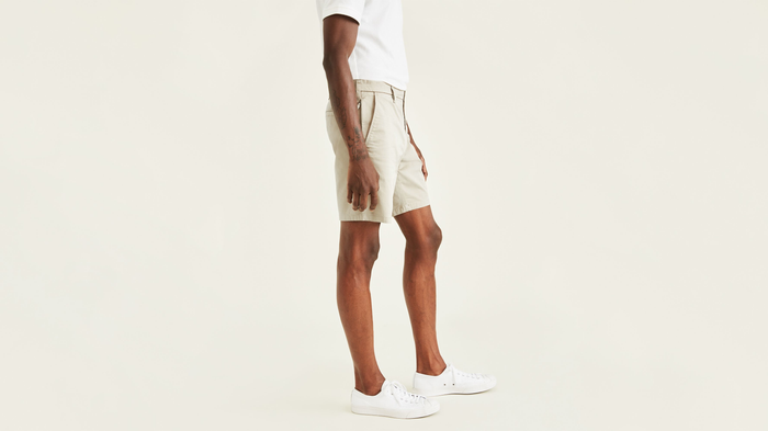 View of model wearing Porcelain Khaki Ultimate 9.5" Shorts (Big and Tall).