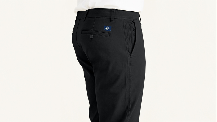 View of model wearing Black Ultimate Chinos, Athletic Fit (Big and Tall).