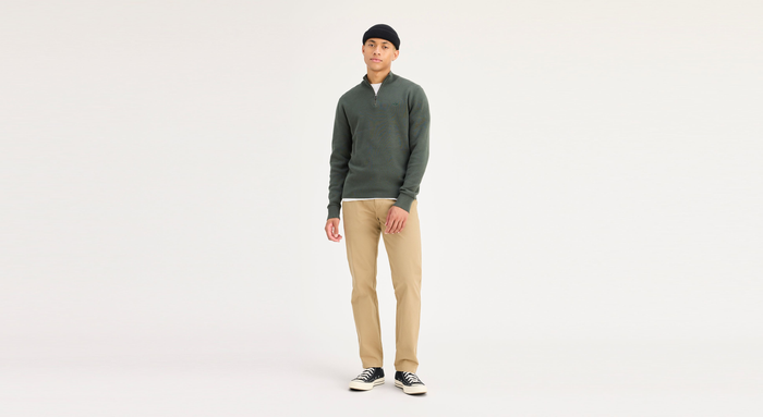 View of model wearing New British Khaki Ultimate Chinos, Athletic Fit (Big and Tall).