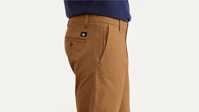 View of model wearing Dark Ginger Ultimate Chinos, Athletic Fit.