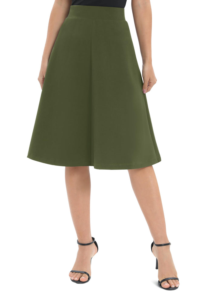 Urban CoCo Women's A-Line Elastic High Waist Flare Work Midi Knee Length Stretchy Skirt