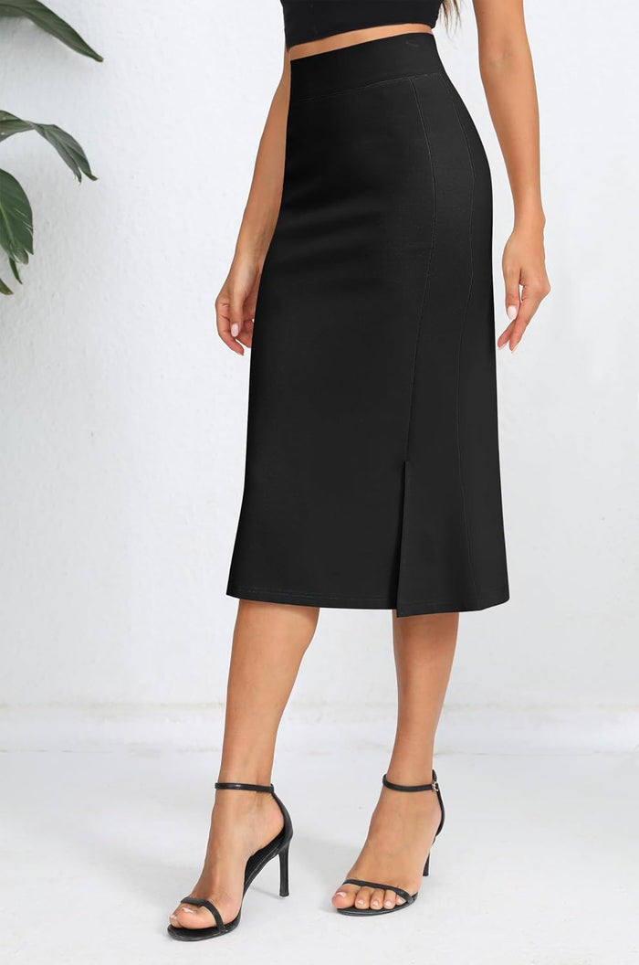 Urban CoCo Women's Stretch Office Fishtail Pencil Skirt High Waist Bodycon Midi Skirt with Slit
