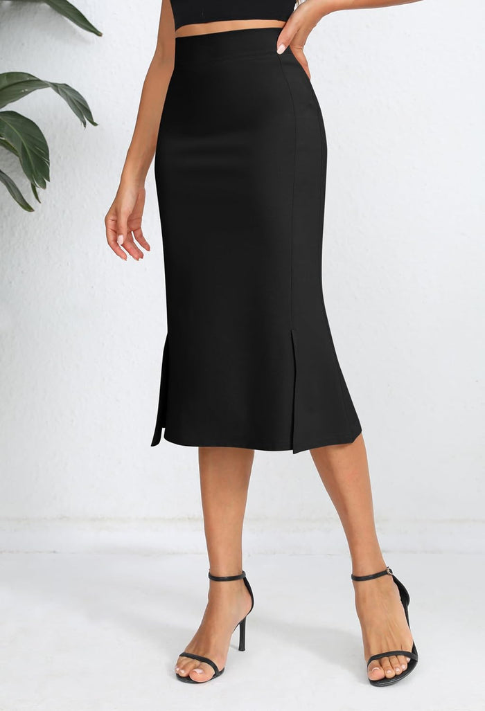 Urban CoCo Women's Stretch Office Fishtail Pencil Skirt High Waist Bodycon Midi Skirt with Slit