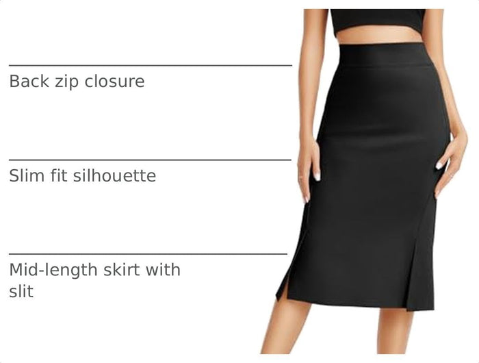 Urban CoCo Women's Stretch Office Fishtail Pencil Skirt High Waist Bodycon Midi Skirt with Slit