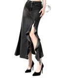 utcoco Women's Sexy Slit Denim Skirt Elegant Ruffle Fishtail Skirt Stretch High Waist Jean Skirts