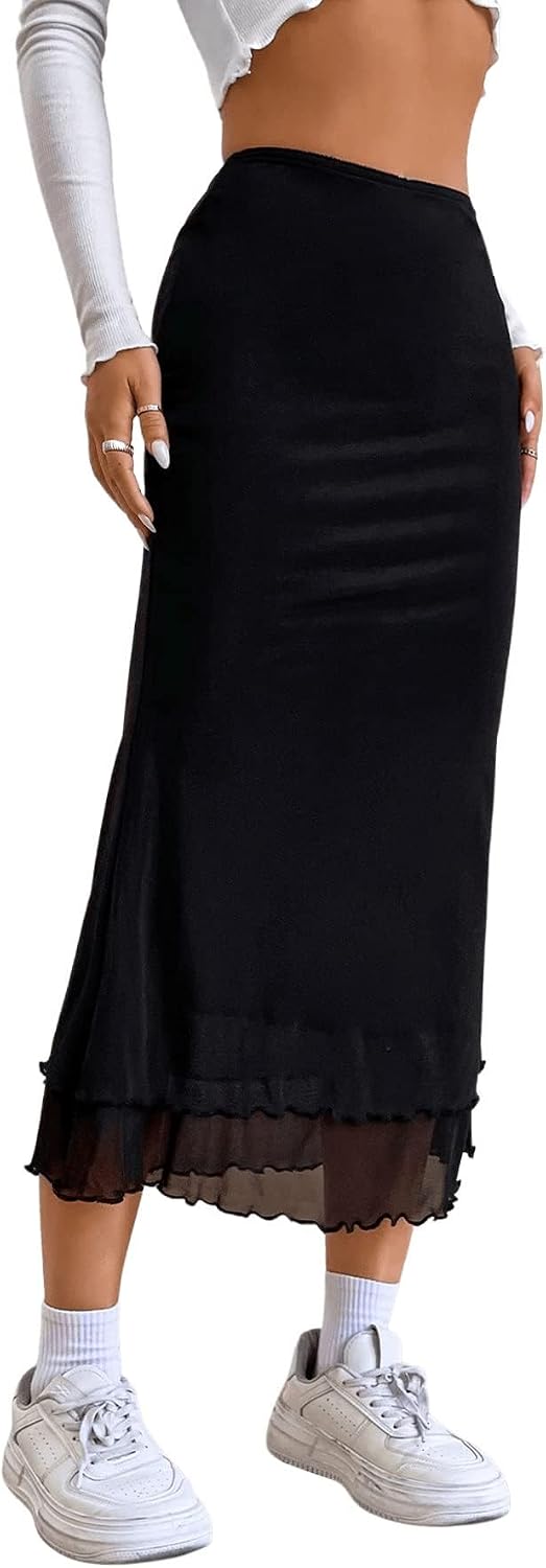 Verdusa Women's Fishtail Mesh Long Skirt 90s Y2k Outfits Goth Clothes