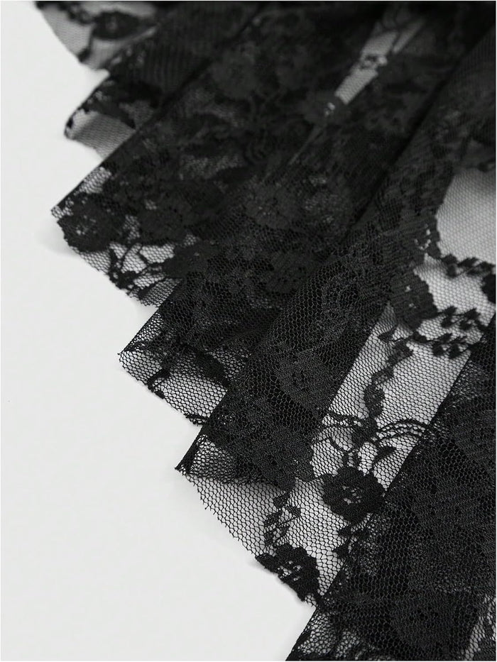 Verdusa Women's Goth Gothic Lace Fishtail Skirts Ruffle Vampire Bodycon Long Skirt