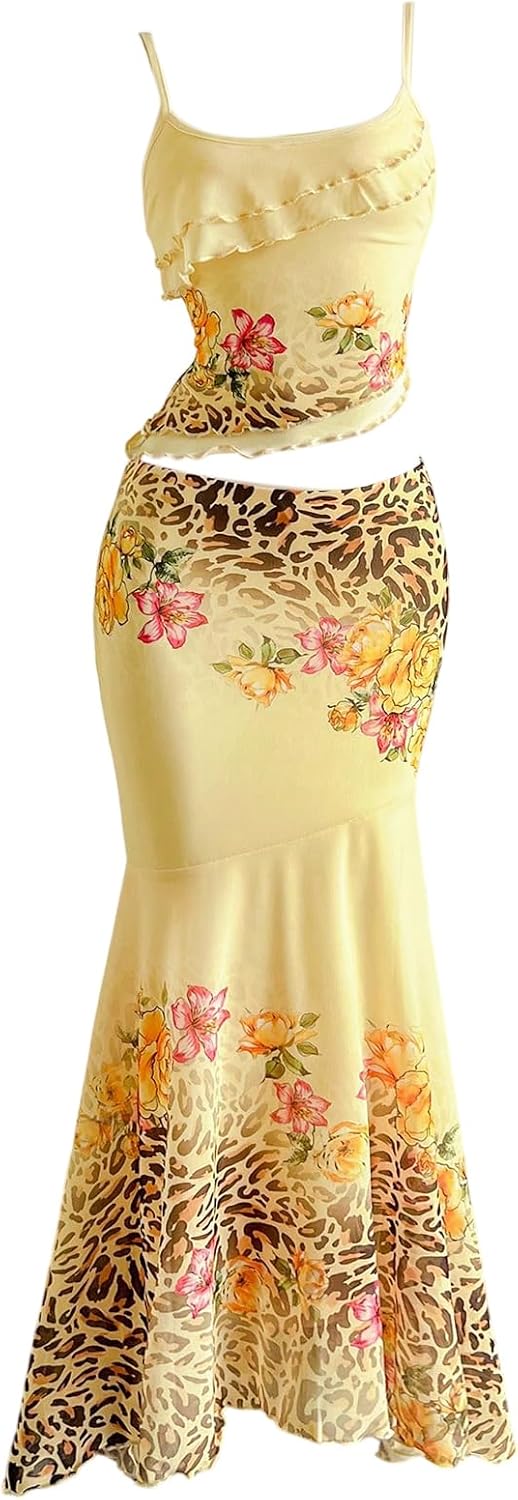 Verdusa Women's Skirt Sets 2 Piece Outfits Cami Top and Maxi Skirt Beach Vacation Spring Break
