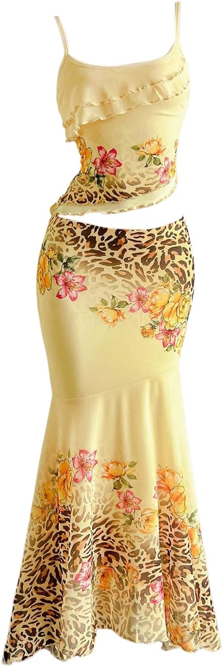 Verdusa Women's Skirt Sets 2 Piece Outfits Cami Top and Maxi Skirt Beach Vacation Spring Break