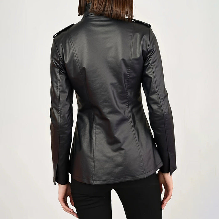 Vintage Style PU Jacket — Mid-Length Open Cardigan Leather Coat with Pockets