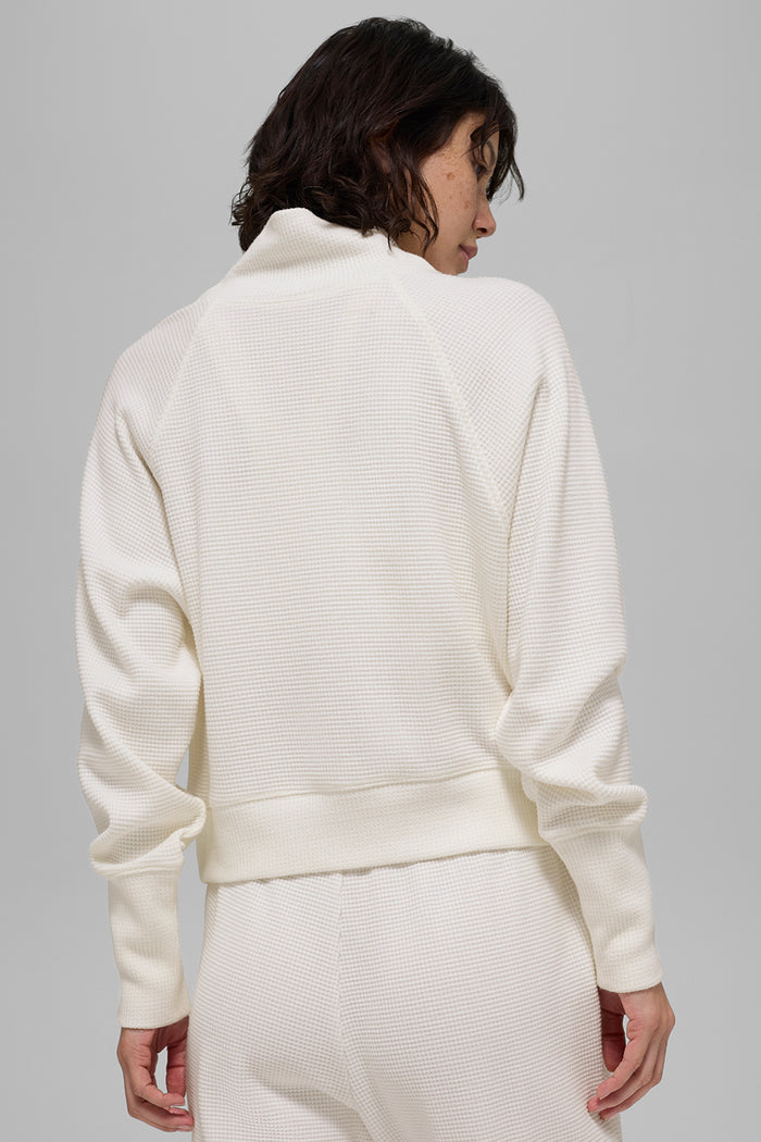 Waffle Weekend Escape Mock Neck Long Sleeve - Ivory
