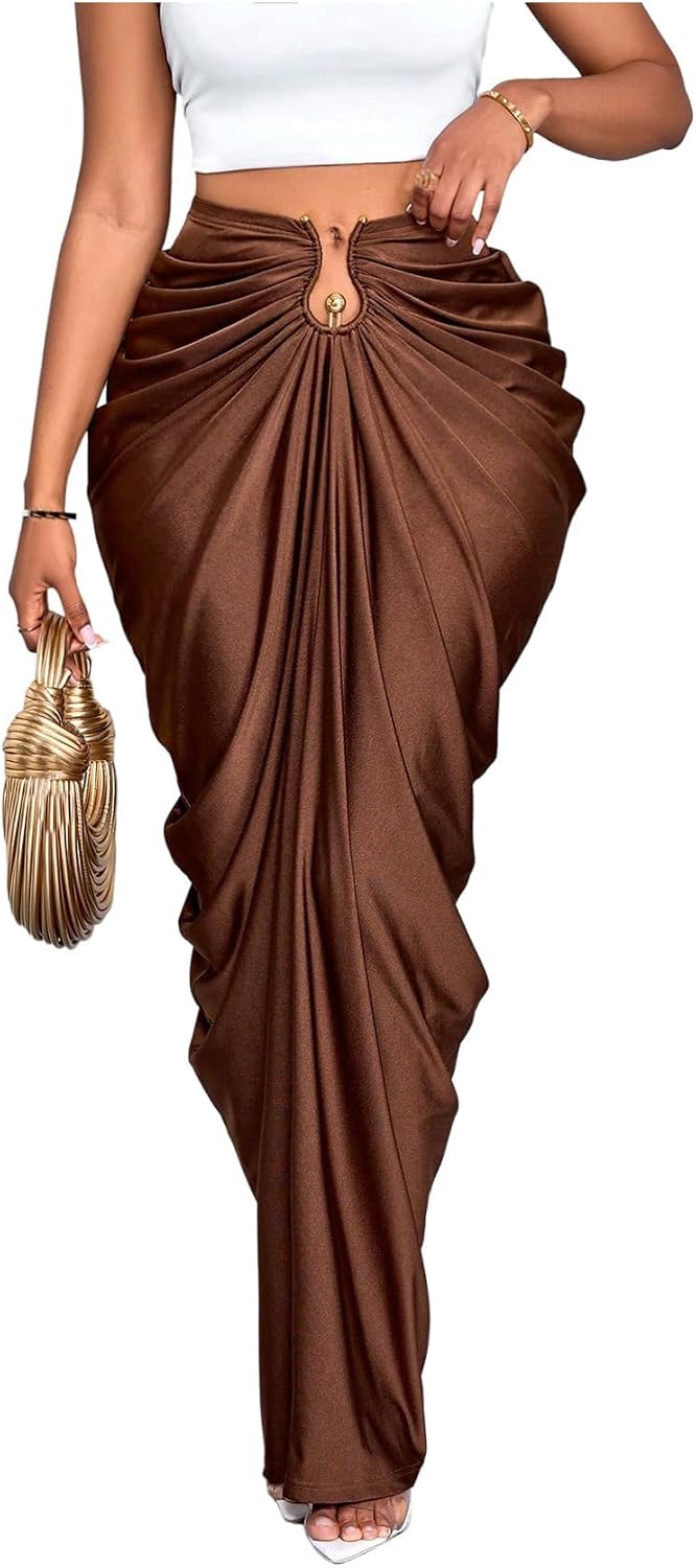 WDIRARA Women's Cocktail Bodycon High Waisted Fishtail Maxi Skirt