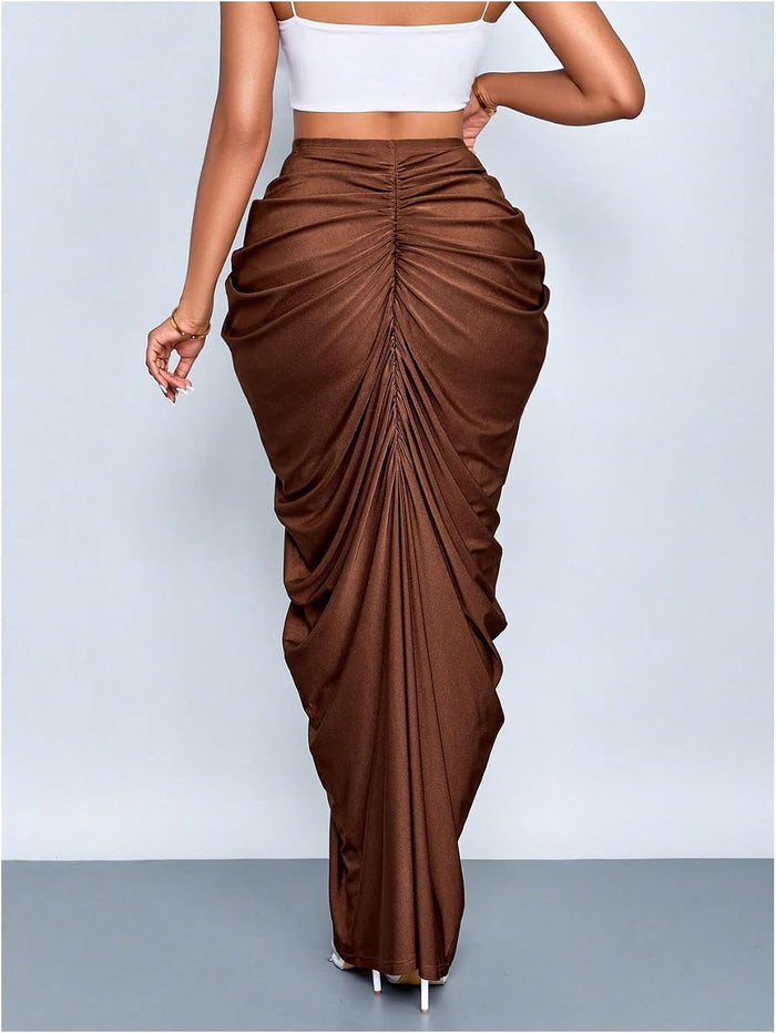 WDIRARA Women's Cocktail Bodycon High Waisted Fishtail Maxi Skirt
