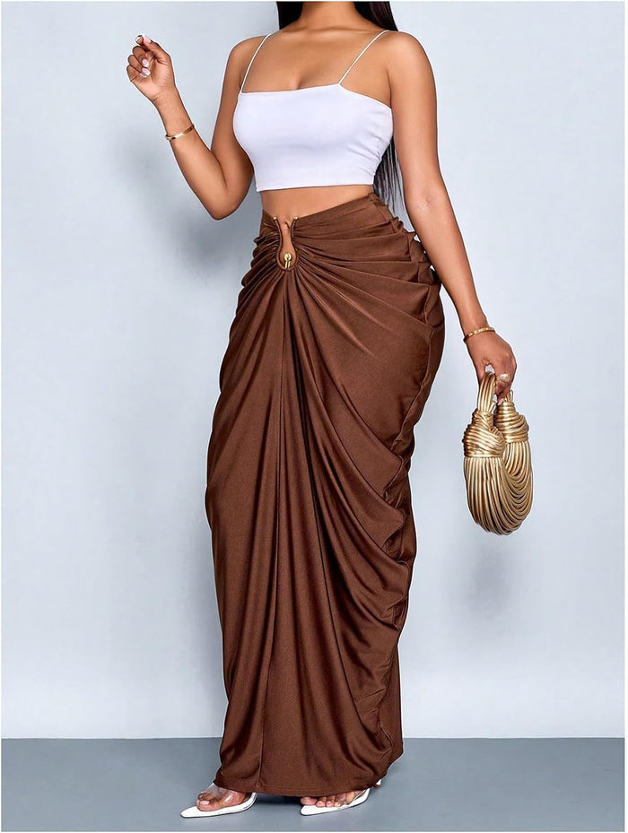 WDIRARA Women's Cocktail Bodycon High Waisted Fishtail Maxi Skirt