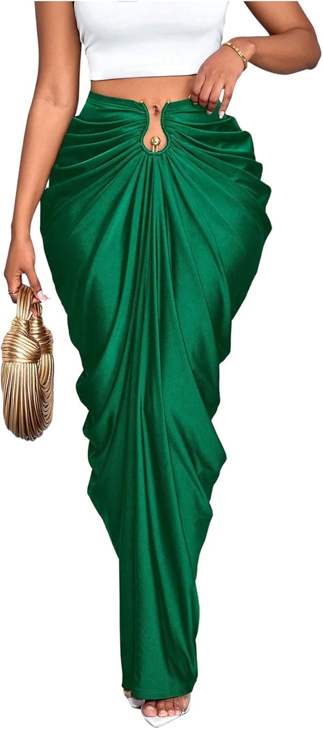 WDIRARA Women's Cocktail Bodycon High Waisted Fishtail Maxi Skirt
