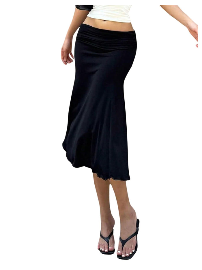 WDIRARA Women's Fishtail Midi Skirt Ruched Low Rise Bodycon Skirts