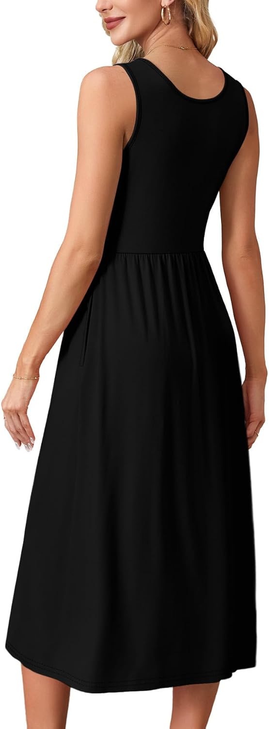 WIHOLL Summer Dresses for Women Flowy Casual Midi Dress Beach Vacation Sundresses with Pockets