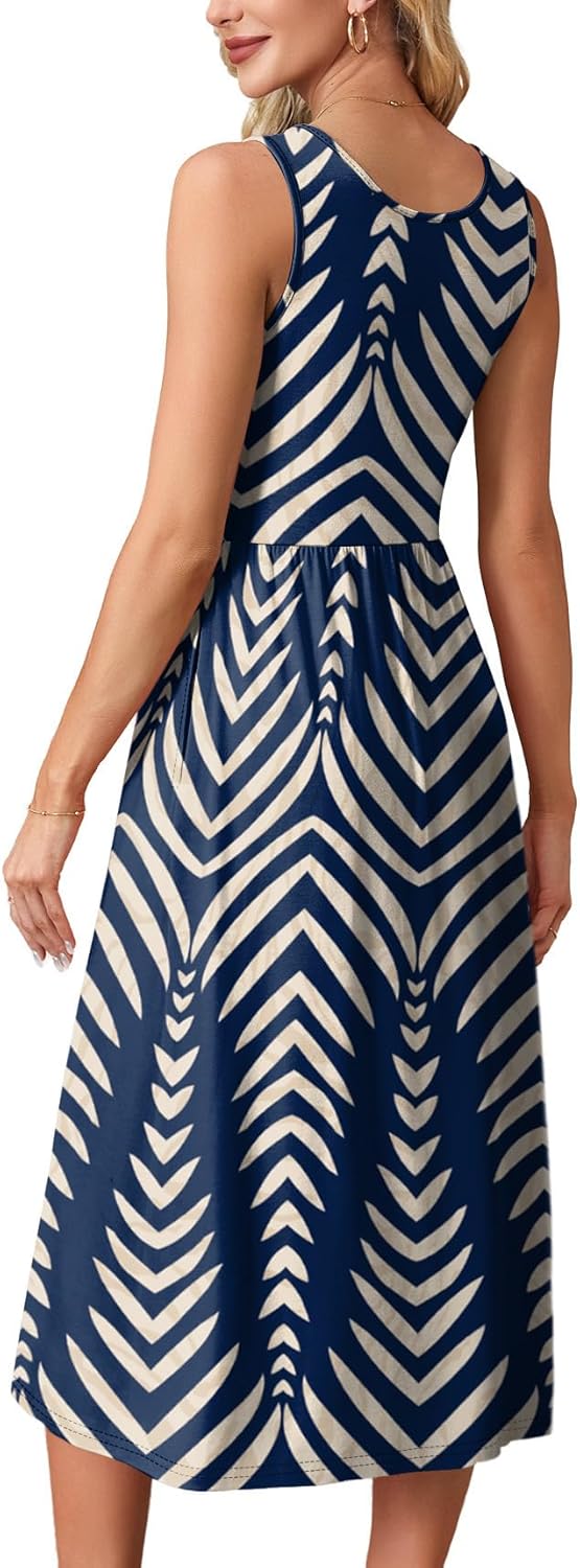 WIHOLL Summer Dresses for Women Flowy Casual Midi Dress Beach Vacation Sundresses with Pockets