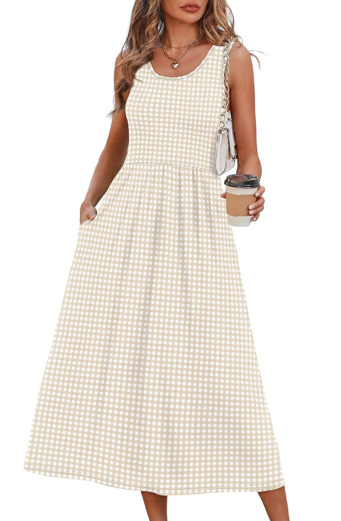 WIHOLL Summer Dresses for Women Flowy Casual Midi Dress Beach Vacation Sundresses with Pockets