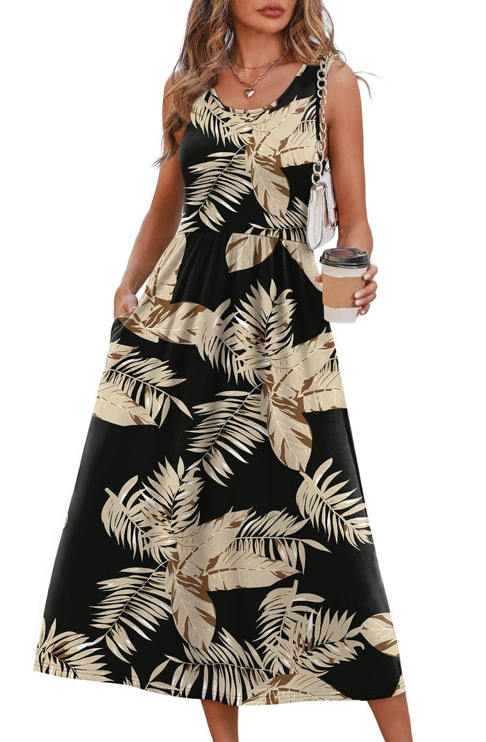 WIHOLL Summer Dresses for Women Flowy Casual Midi Dress Beach Vacation Sundresses with Pockets