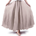 Women Bohemian Style Elastic Waist Band Cotton Linen Long Maxi Skirt Dress