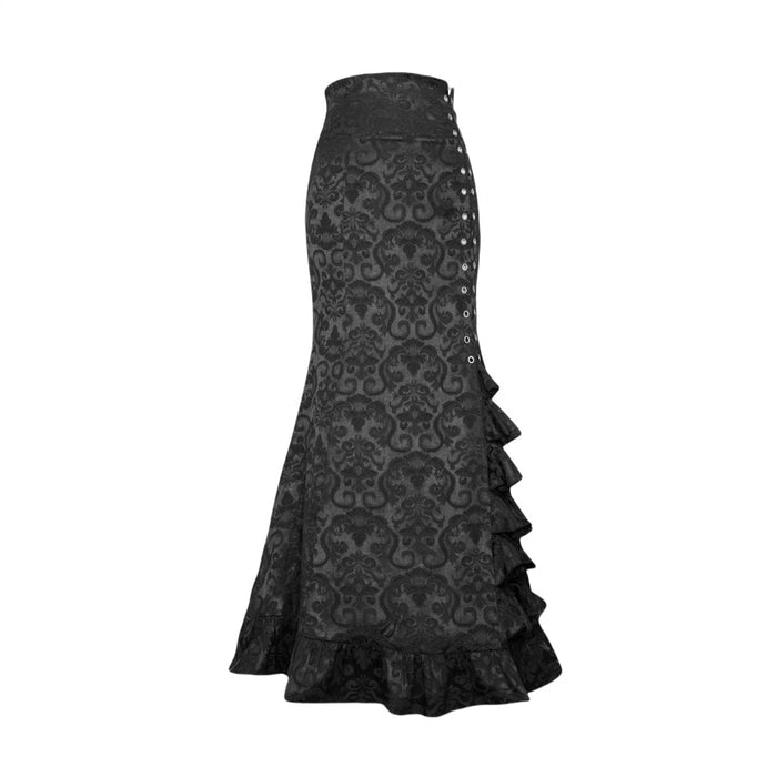 Women Goth Renaissance Mermaid Long Maxi Skirt - Lace-up Ruffled Floral Vintage Style, Club Disco Ball