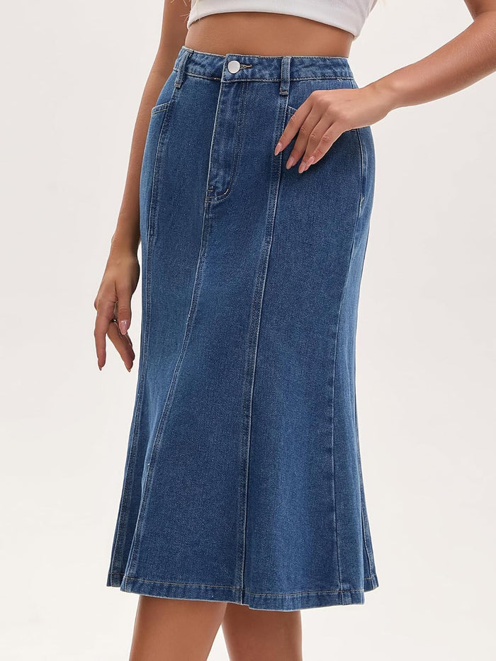 Women's Denim Skirt Fishtail Midi Casual Jean Skirts