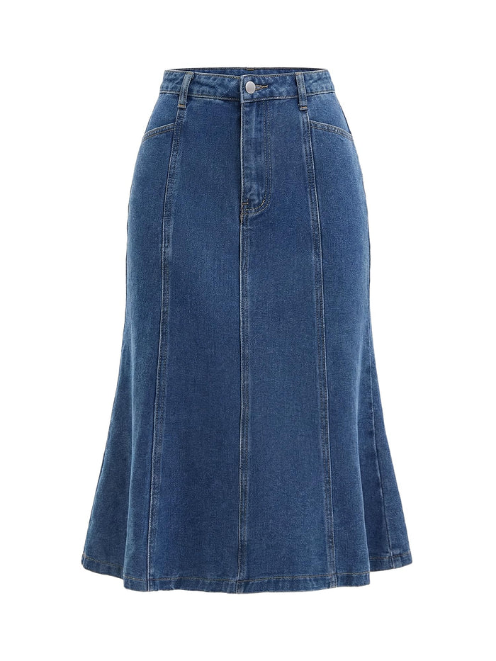 Women's Denim Skirt Fishtail Midi Casual Jean Skirts
